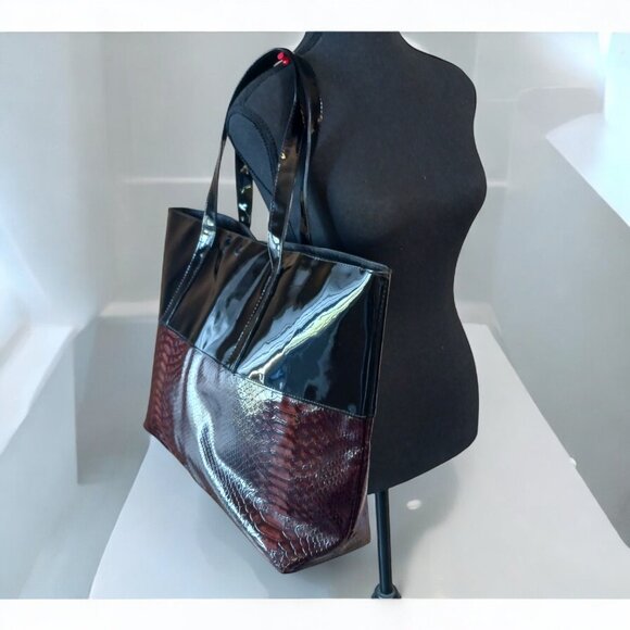 Elizabeth Arden Two-Tone Patent Tote – Black & Brown Embossed - Picture 1 of 10